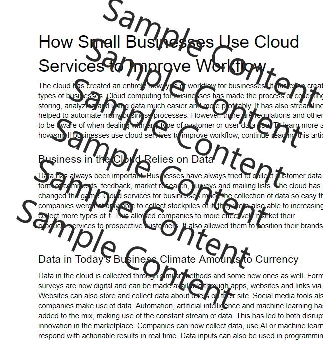 How Businesses Use Cloud Services to Improve Workflow Article for Sale