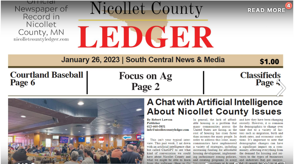 Advertise in the Nicollet County Ledger Newspaper