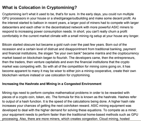 What is Colocation in Cryptomining Article